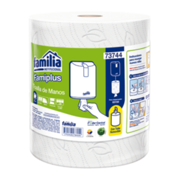 TOALLA DE MANOS FLUJO CENTRAL BLANCA HOJA DOBLE ROLLO X 100 M.