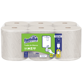 TOALLA DE MANOS FLUJO CENTRAL NATURAL HOJA DOBLE ROLLO X 120 M